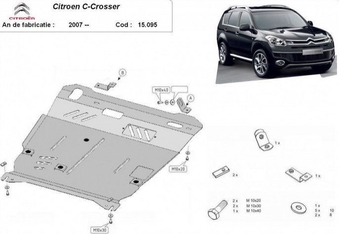Ocelový kryt olejové vany pro Citroen C - Crosser 2007 - 2012, 2,2D