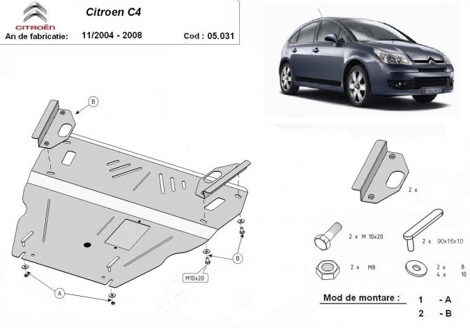 Ocelový kryt olejové vany pro Citroen C4 2004 - 2008, všechny motory