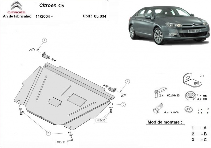 Ocelový kryt olejové vany pro Citroen C5 2004 - 2008, všechny motory