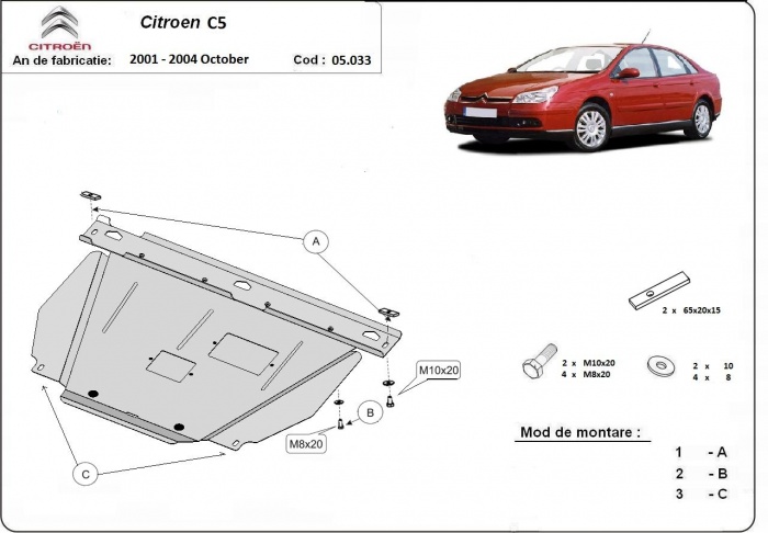 Ocelový kryt olejové vany pro Citroen C5 2001 - 2004, všechny motory