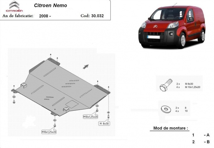 Ocelový kryt olejové vany pro Citroen Nemo 2008 - 2017, 1.4Tdi