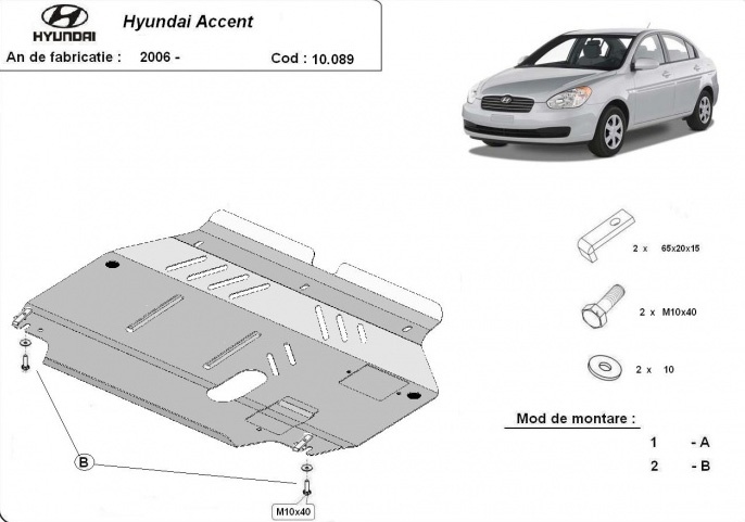 Ocelový kryt olejové vany pro Hyundai Accent 2005 - 2010, všechny motory