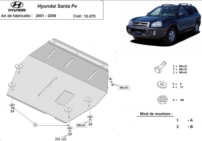 Ocelový kryt olejové vany pro Hyundai Santa Fe 2001 - 2006, všechny motory