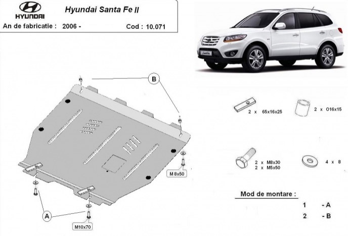 Ocelový kryt olejové vany pro Hyundai Santa Fe 2006 - 2011, všechny motory