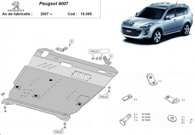 Ocelový kryt olejové vany pro Peugeot 4007 2007 - 2012, všechny motory