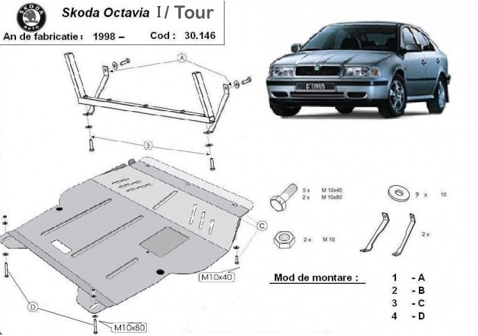 Ocelová ochrana pod olejovou vanu pro Škoda Octavia Tour 1998 - 2010, Unknown