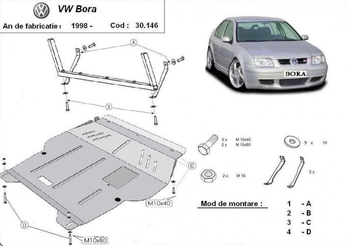 Ocelový kryt olejové vany pro VW Bora 1998 - 2006, všechny motory