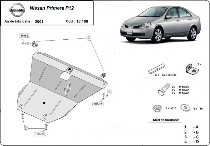 Ocelový kryt olejové vany pro Nissan Primera P12 2001 - 2007, všechny motory