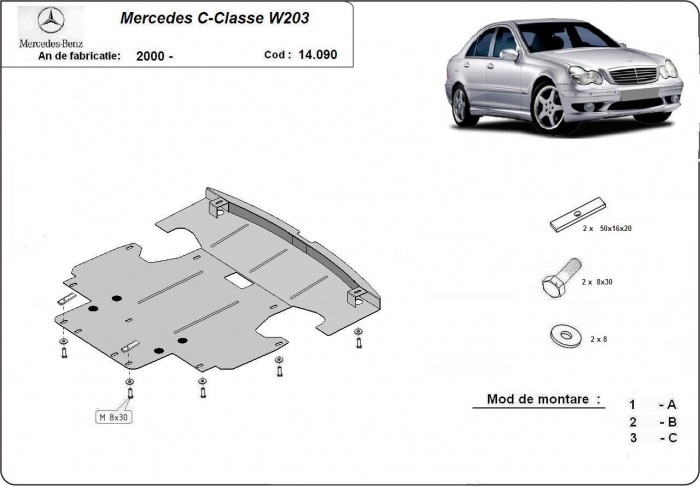 Ocelový kryt olejové vany pro Mercedes třídy C W203 2000 - 2007, 2.0 , petrol
