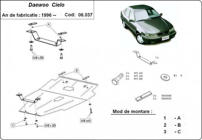 Ocelový kryt olejové vany pro Daewoo Cielo 1995 - 2008, 1.5  16 V