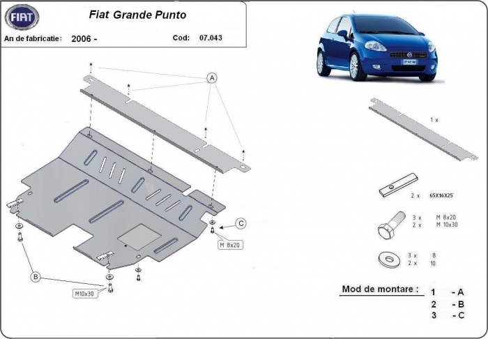 Ocelový kryt olejové vany pro Fiat Grande Punto 2006 - 2018, všechny motory