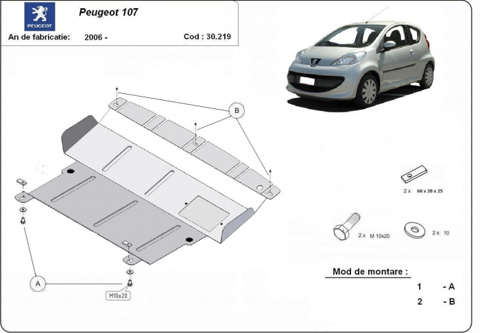 Ocelový kryt olejové vany pro Peugeot 107 2005 - 2014, všechny motory