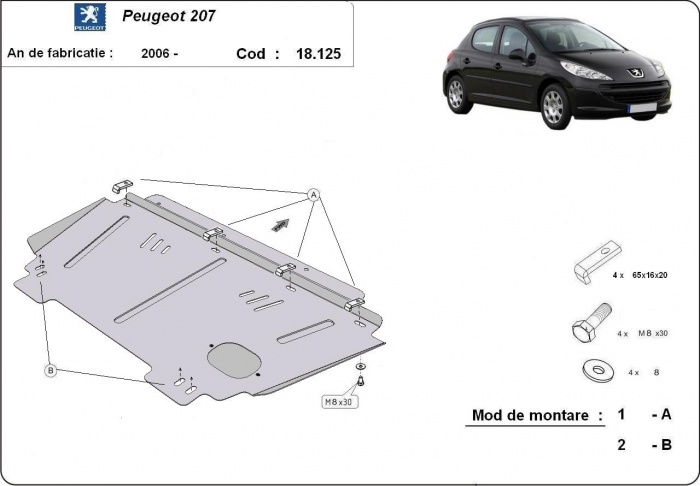 Ocelový kryt olejové vany pro Peugeot 207 2006 - 2014, všechny motory