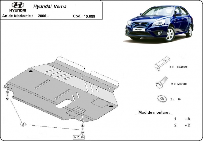 Ocelový kryt olejové vany pro Hyundai Verna 2005 - 2010, všechny motory
