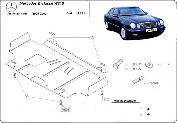 Ocelový kryt olejové vany pro Mercedes třídy E W210 1995 - 2003, všechny motory