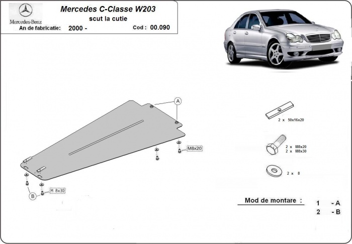 Ocelový kryt automatické převodovky pro Mercedes C-Classee W203 2000 - 2007, všechny motory