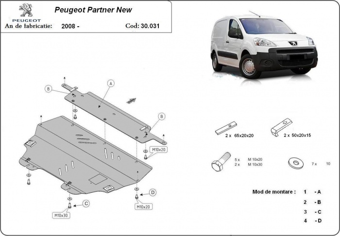 Ocelový kryt olejové vany pro Peugeot Partner 2008 - 2020, všechny motory