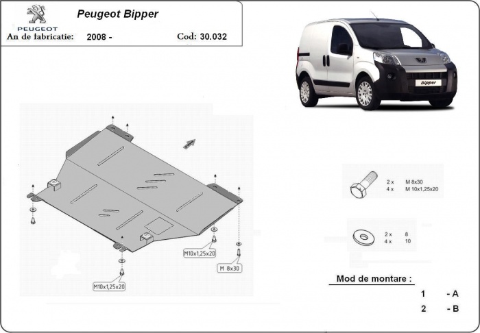 Ocelový kryt olejové vany pro Peugeot Bipper 2007 - 2021, 1.4Tdi
