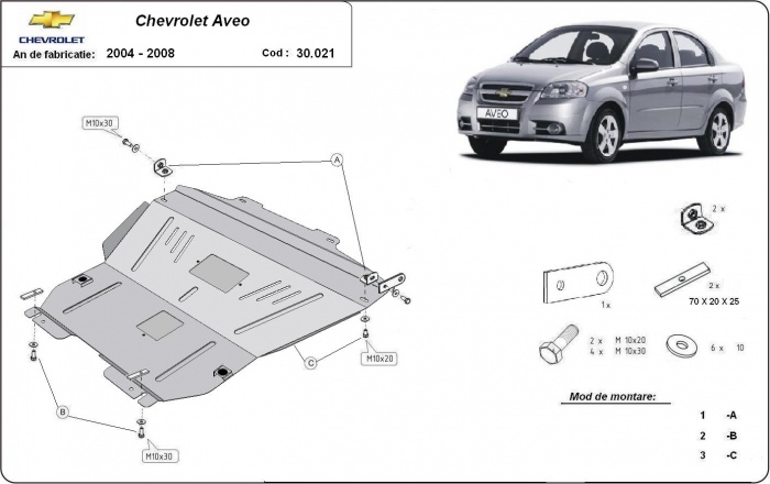 Ocelový kryt olejové vany pro Chevrolet Aveo 2004 - 2008, všechny motory