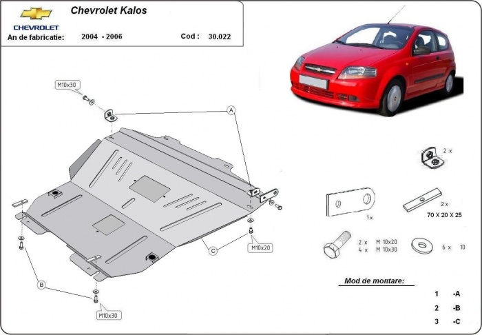 Ocelový kryt olejové vany pro Chevrolet Kalos 2004 - 2008, všechny motory