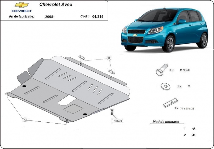Ocelový kryt olejové vany pro Chevrolet Aveo 2008 - 2011, všechny motory