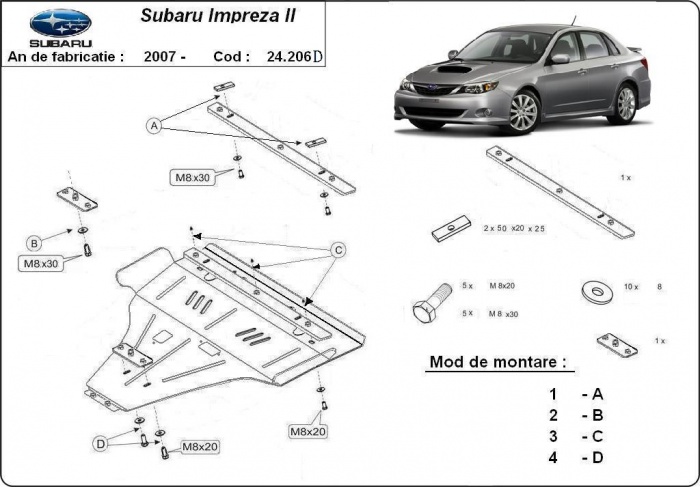 Ocelový kryt olejové vany pro Subaru Impreza diesel 2007 - 2016, diesel