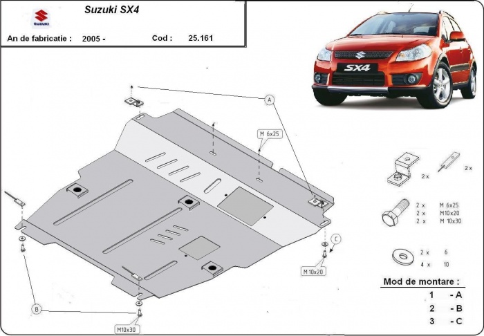 Ocelový kryt olejové vany pro Suzuki SX 4 2006 - 2013, 2WD, 4WD