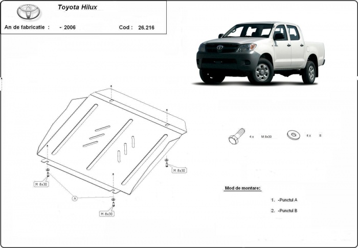 Ocelový kryt olejové vany pro Toyota Hilux 2000 - 2004, všechny motory