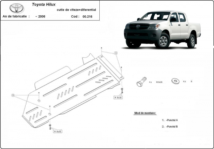 Ocelová převodovka a diferenciál pro Toyota Hilux 2000 - 2004, všechny motory