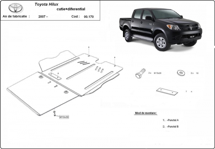 Ocelový kryt diferenciálu pro Toyota Hilux 2004 - 2015, všechny motory