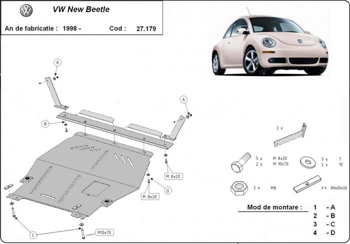Ocelový kryt olejové vany pro Volkswagen New Beetle 1998 - 2011, 1.6,1.8 Turbo,2.0, 1.9 TDI