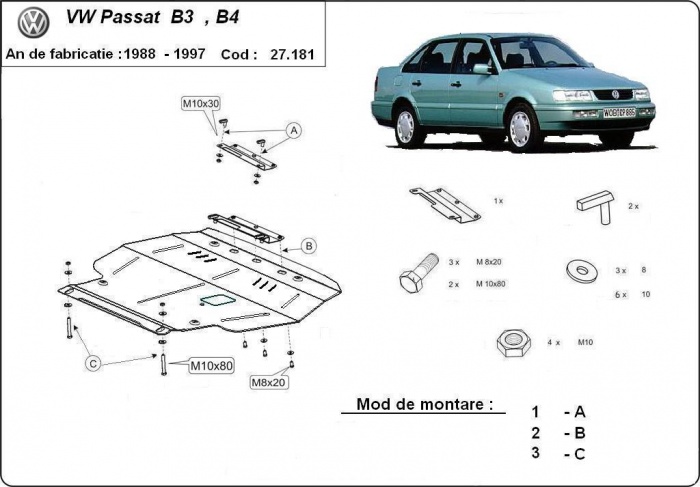 Ocelový kryt olejové vany pro Volkswagen Passat - B3, B4 - Diesel 1988 - 1997, diesel