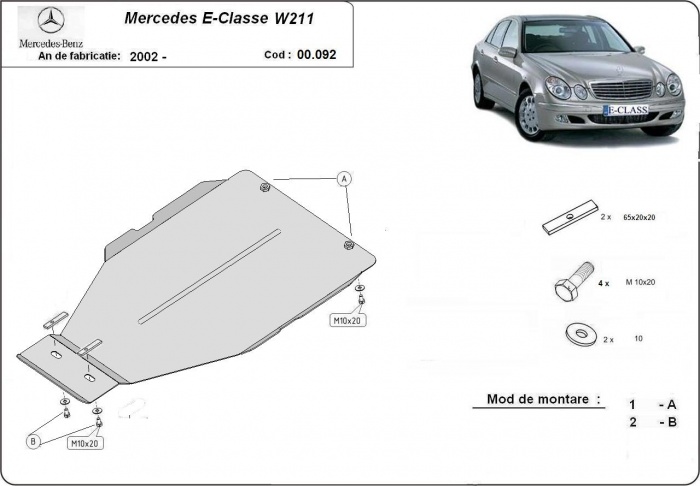 Ocelový kryt automatické převodovky pro Mercedes E-Classee W211 2002 - 2008, všechny motory