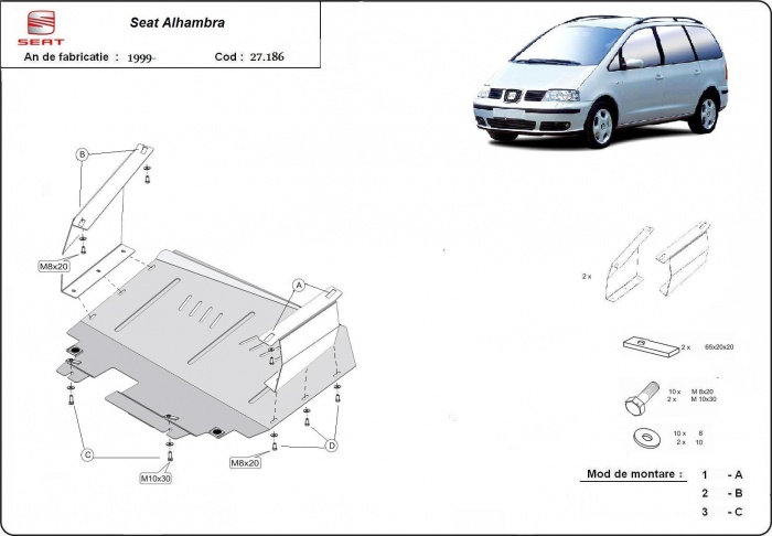 Ocelový kryt olejové vany pro Seat Alhambra 1999 - 2010, 1.9, 2.0, 2.5, TDI