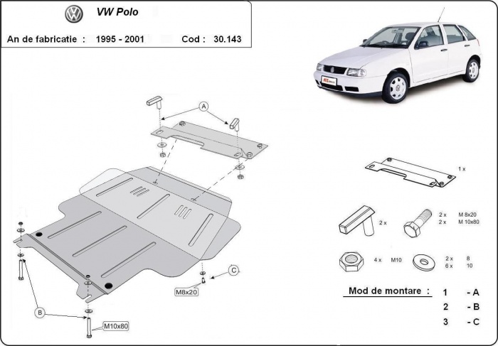 Ocelový kryt olejové vany pro Volkswagen Polo - 6N, 6N1, 6K, Classic, Variant 1995 - 1999, 1.4, 1.6, 1.9