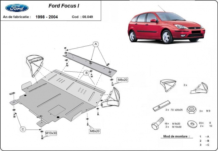 Ocelový kryt olejové vany pro Ford Focus 1 1998 - 2004, všechny motory