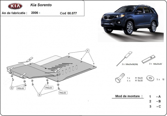 Ocelová převodovka a diferenciál pro Kia Sorento 2006 - 2010, všechny motory