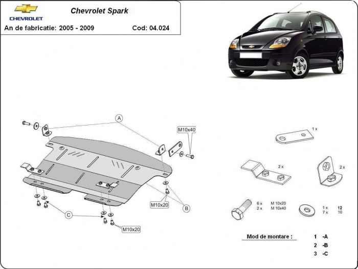 Ocelový kryt olejové vany pro Chevrolet Spark 2005 - 2009, všechny motory