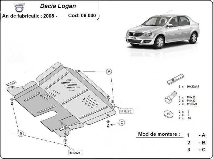 Ocelový kryt olejové vany pro Dacia Logan 1 2005 - 2012, všechny motory