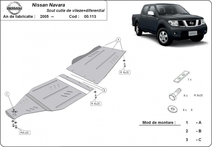 Ocelový kryt převodovky pro Nissan Navara D40 2005 - 2015, všechny motory