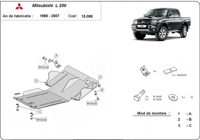Ocelový kryt olejové vany pro Mitsubishi L200 1998 - 2007, všechny motory