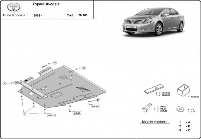 Ocelový kryt olejové vany pro Toyota Avensis 2008 - 2018, všechny motory
