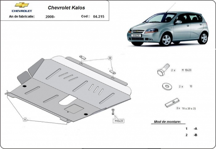 Ocelový kryt olejové vany pro Chevrolet Kalos 2008 - 2011, všechny motory