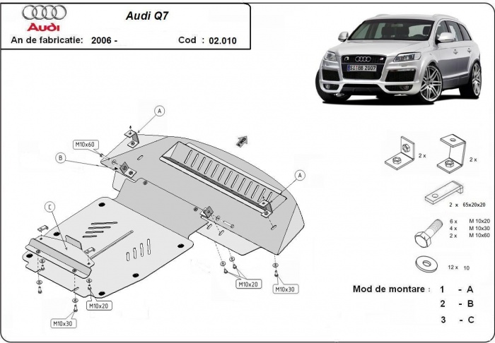 Ocelový kryt olejové vany pro Audi Q7 2006 - 2015, S line y compris