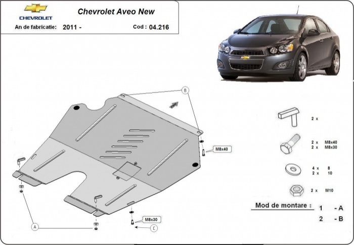 Ocelový kryt olejové vany pro Chevrolet Aveo 2011 - 2020, všechny motory