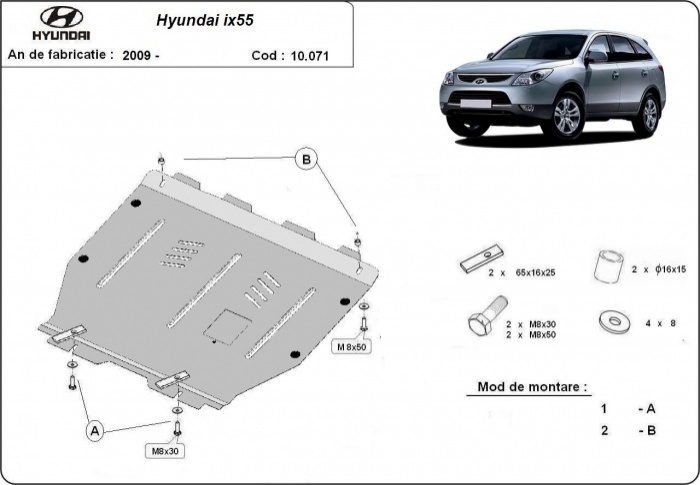 Ocelový kryt olejové vany pro Hyundai ix55 2009 - 2015, všechny motory