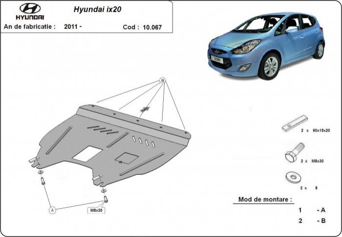 Ocelový kryt olejové vany pro Hyundai ix20 2011 - 2019, všechny motory