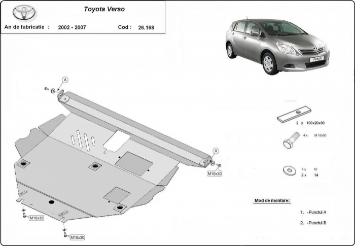 Ocelový kryt olejové vany pro Toyota Corolla Verso 2002 - 2008, všechny motory