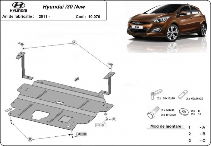 Ocelový kryt olejové vany pro Hyundai i30 2011 - 2014, všechny motory