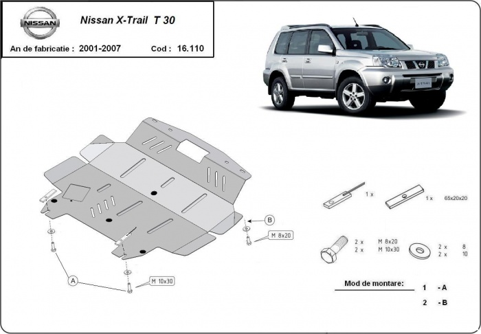 Ocelový kryt olejové vany pro Nissan X-Trail T30 2001 - 2007, všechny motory